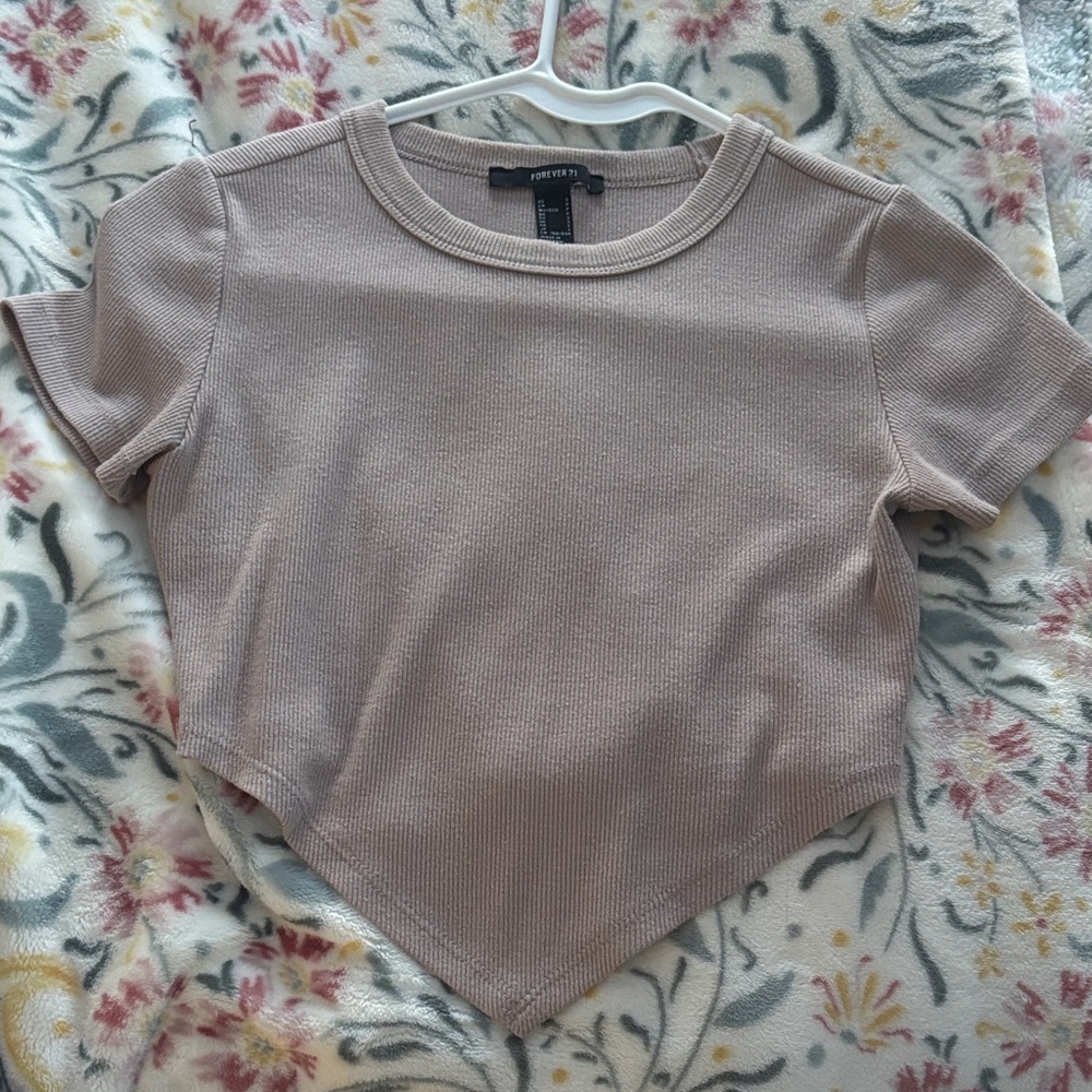 Forever 21 Taupe Short Sleeve Crop Top